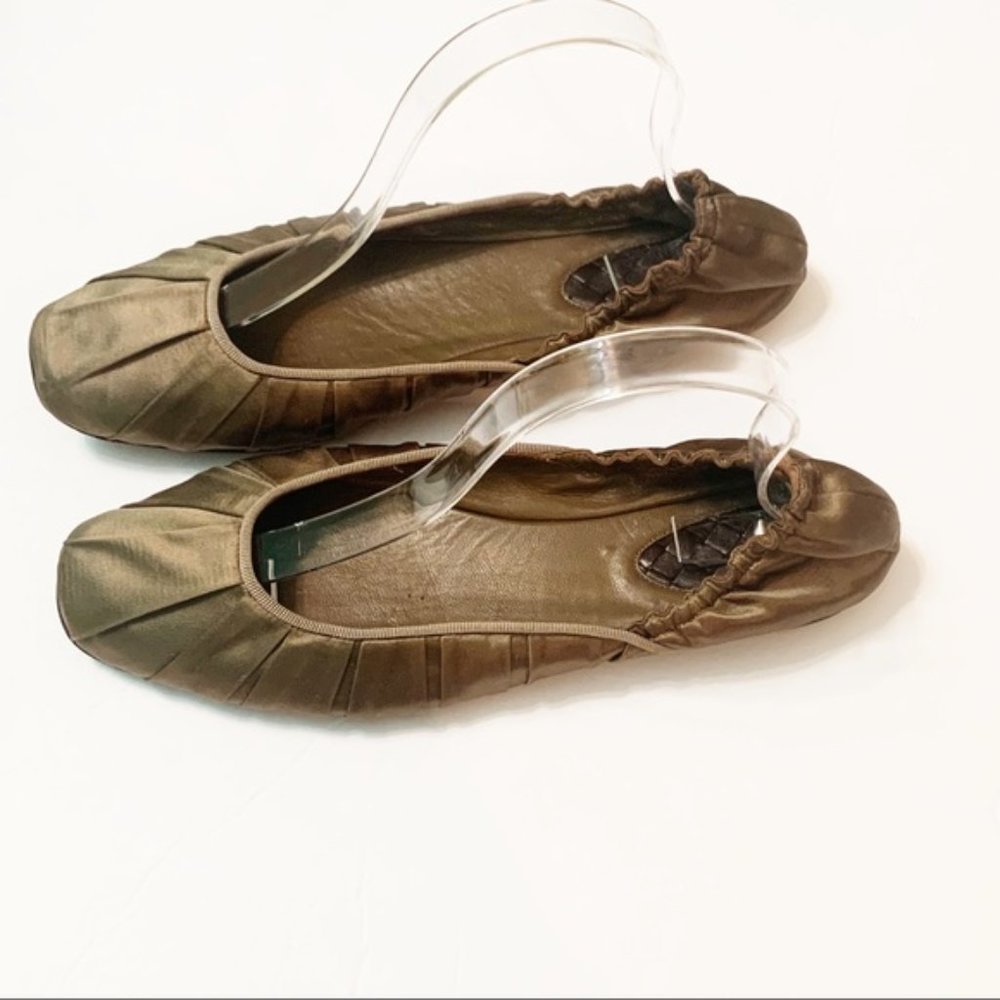 Bottega Veneta Square Toe Satin Flats Olive 40 - Picture 4 of 8